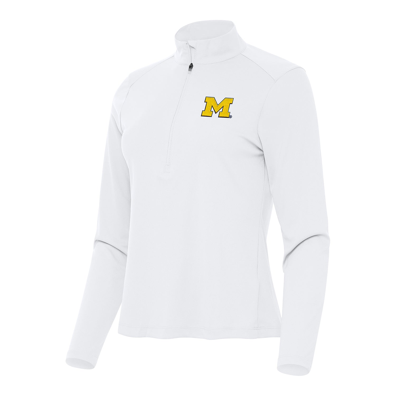 Michigan Wolverines Ladies White Tribute Half Zip Pullover - Front View
