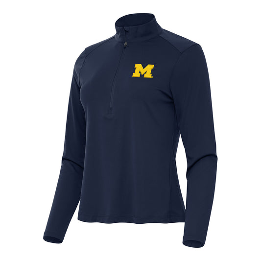 Michigan Wolverines Ladies Navy Tribute Half Zip Pullover - Front View