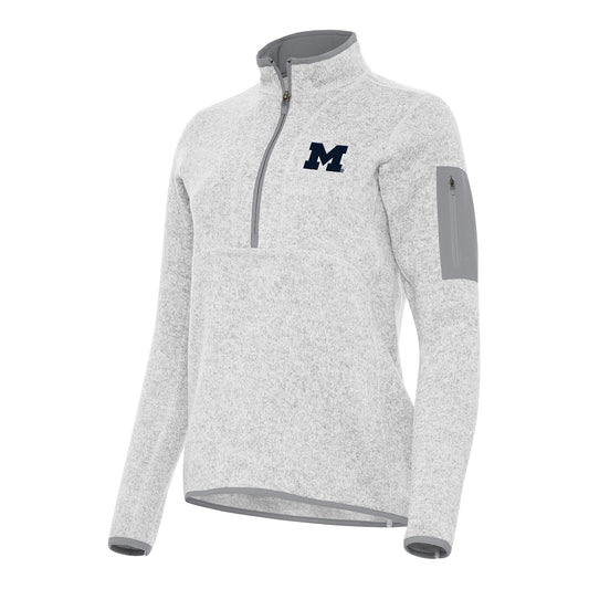 Michigan Wolverines Ladies Heather Gray Fortune Quarter Zip Pullover - Front View