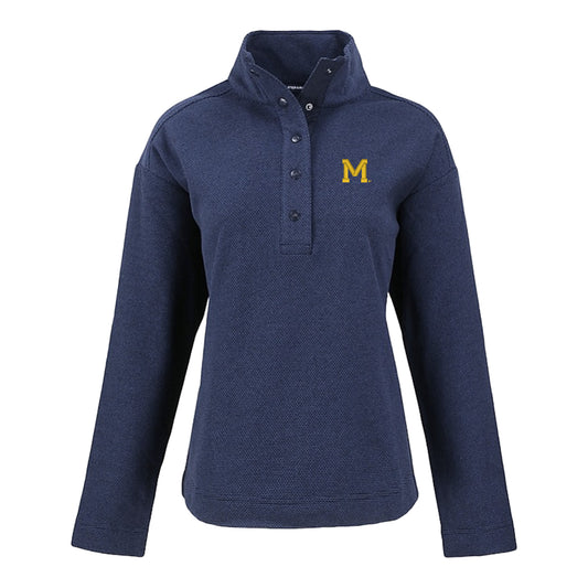 Michigan Wolverines Vault Textured Women's Snap Pullover In Navy - Front View