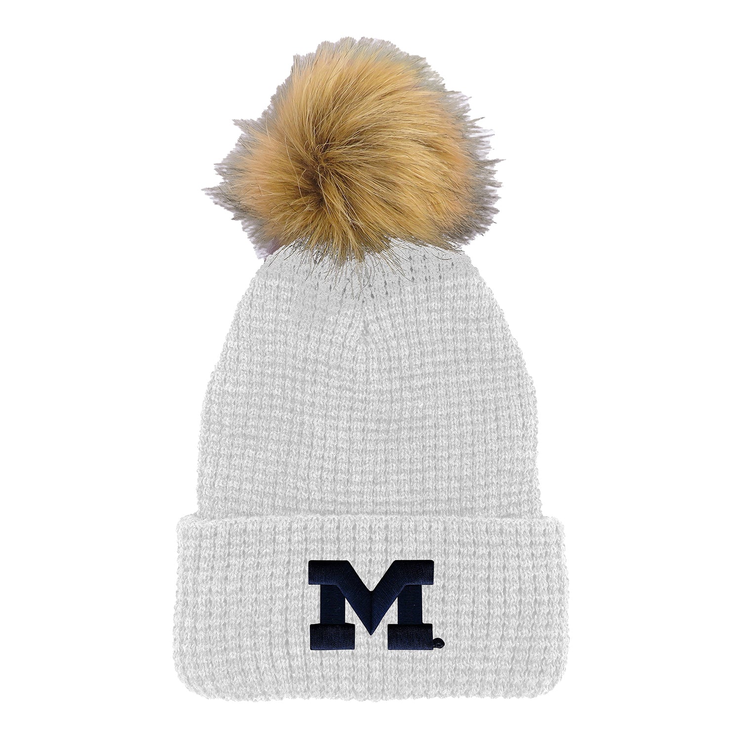 University of Michigan Logo Fit Ladies Belgian Waffle Pom Knit - Front View