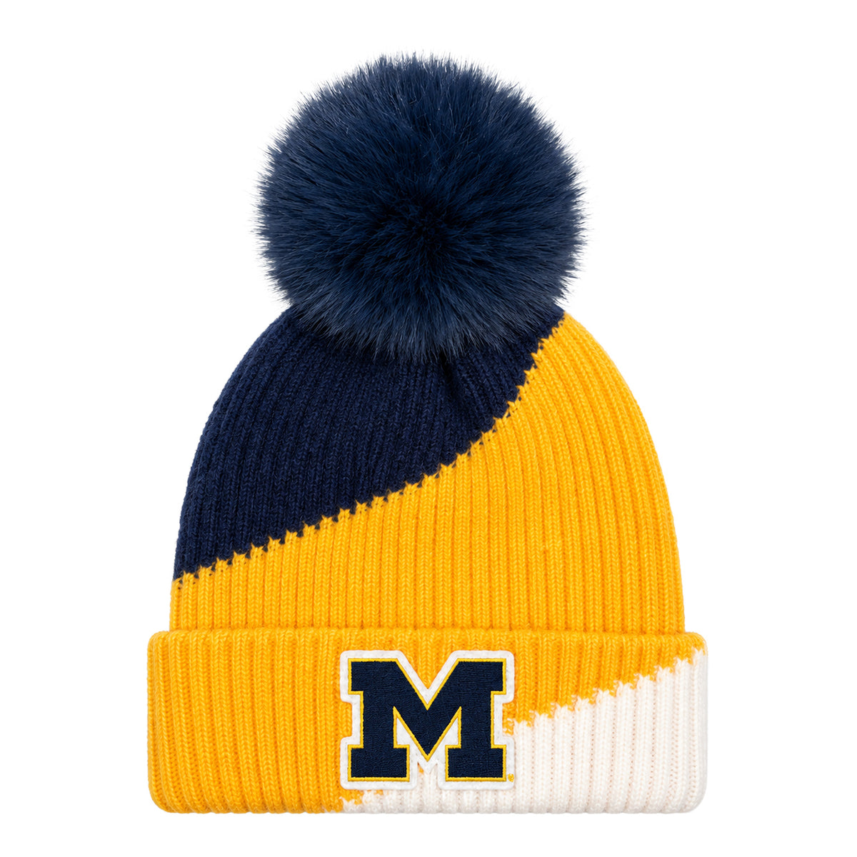 Michigan Wolverines Ladies Striped Pom Pom Beanie