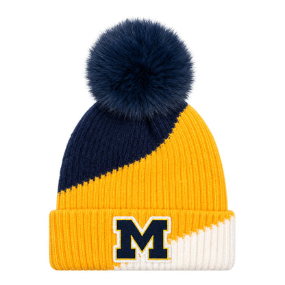 Michigan Wolverines Ladies Striped Pom Pom Beanie