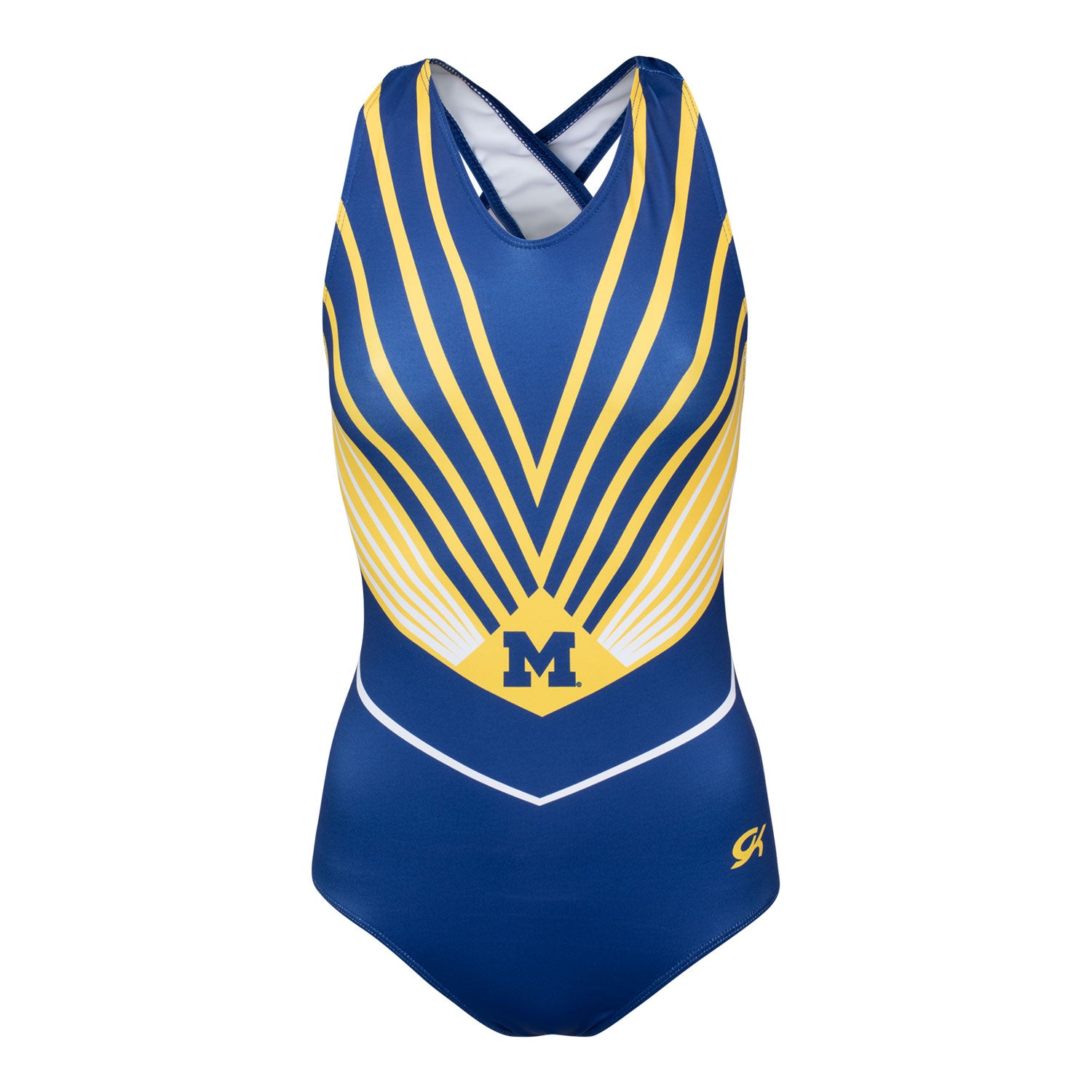 Michigan Wolverines Striped Adult Leotard In Blue & Yellow - Front View