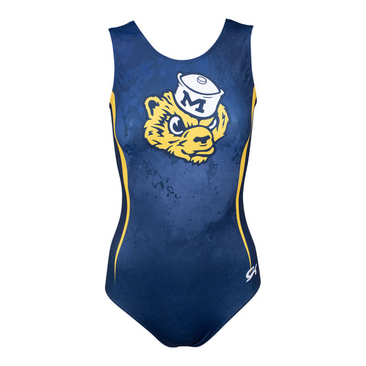 Michigan Wolverines Vault Mascot Logo Leotard In Blue - Back View