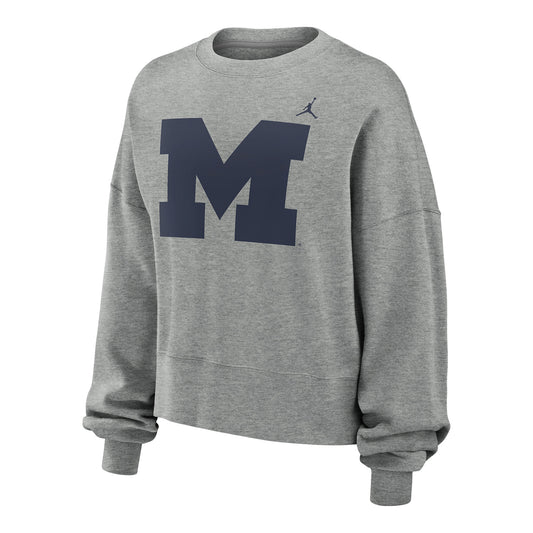 Women's Michigan Wolverines Jordan Brand Fleece Pullover Crew - Front View