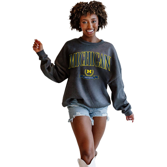 Women's Michigan Wolverines Seal The Deal Premium Fleece Drop Shoulder Crewneck - Front View