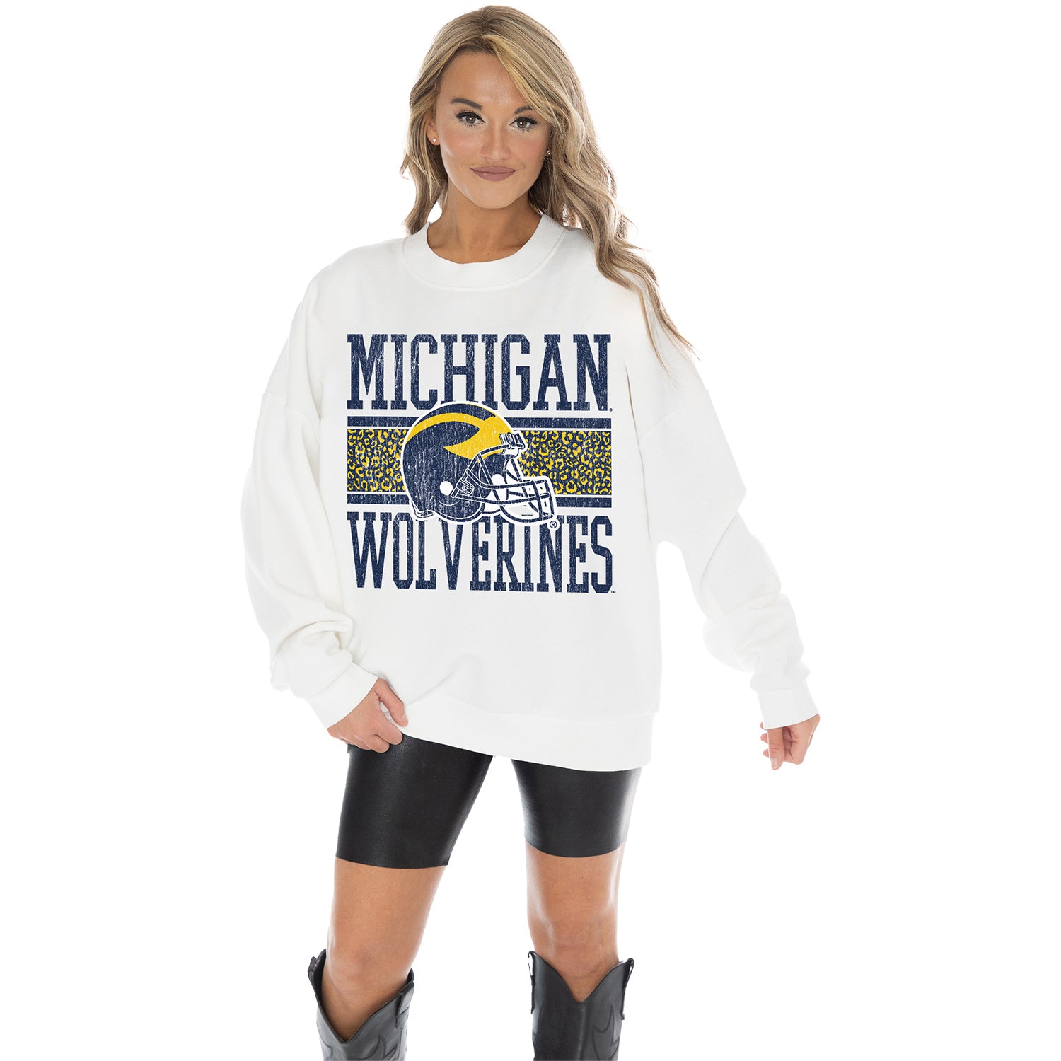 Michigan Wolverines Fair Catch Premium Fleece Drop Shoulder Crewneck - Front View