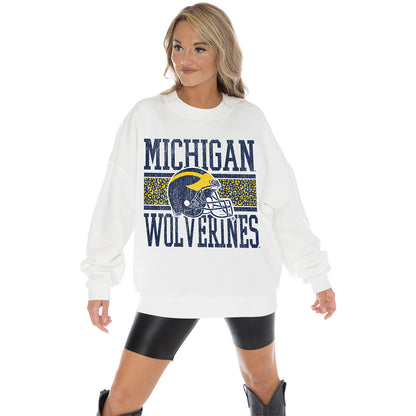 Michigan Wolverines Fair Catch Premium Fleece Drop Shoulder Crewneck - Model View