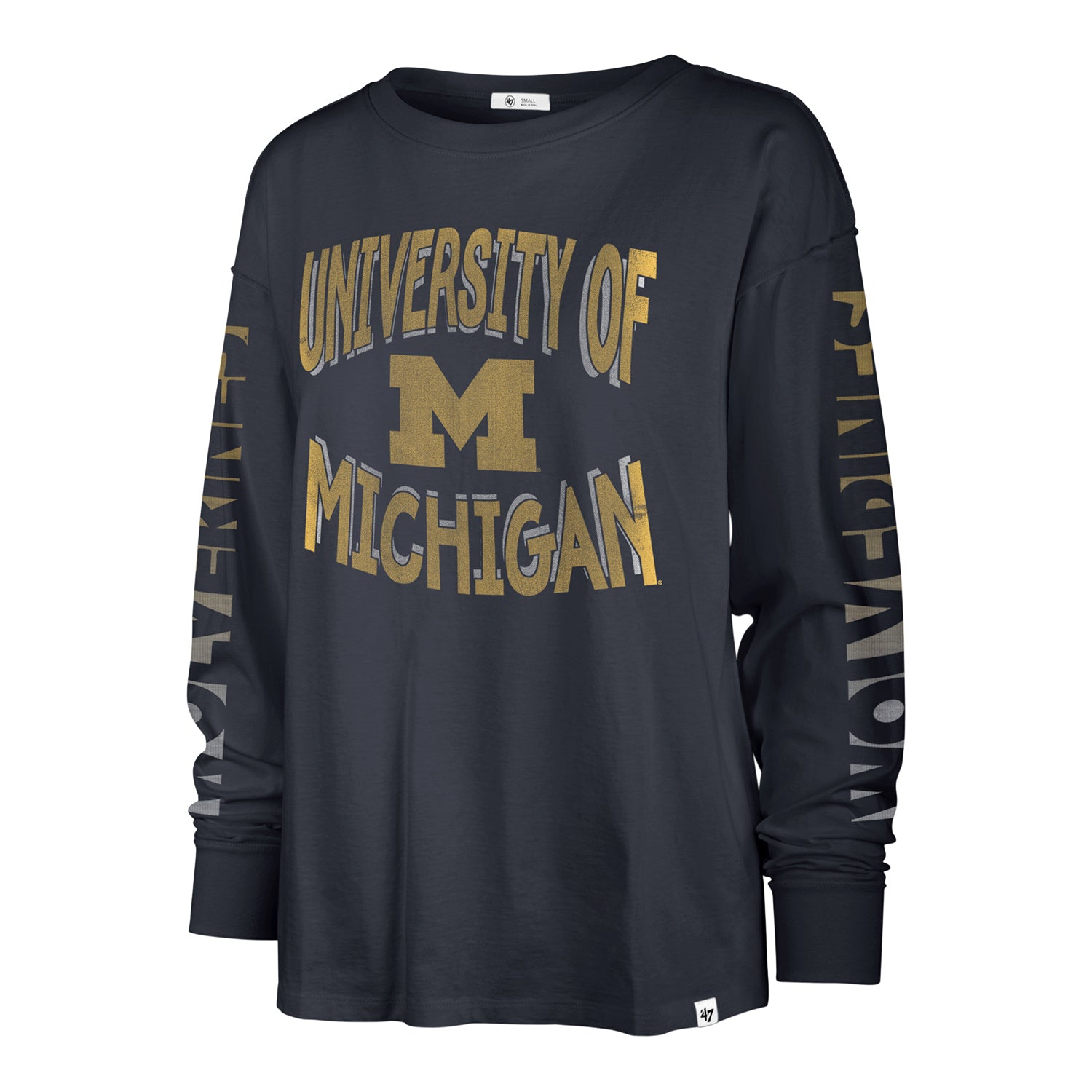 Michigan Wolverines '47 Brand Blue Womens Cloud Nine Soa Long Sleeve Crew - Front View