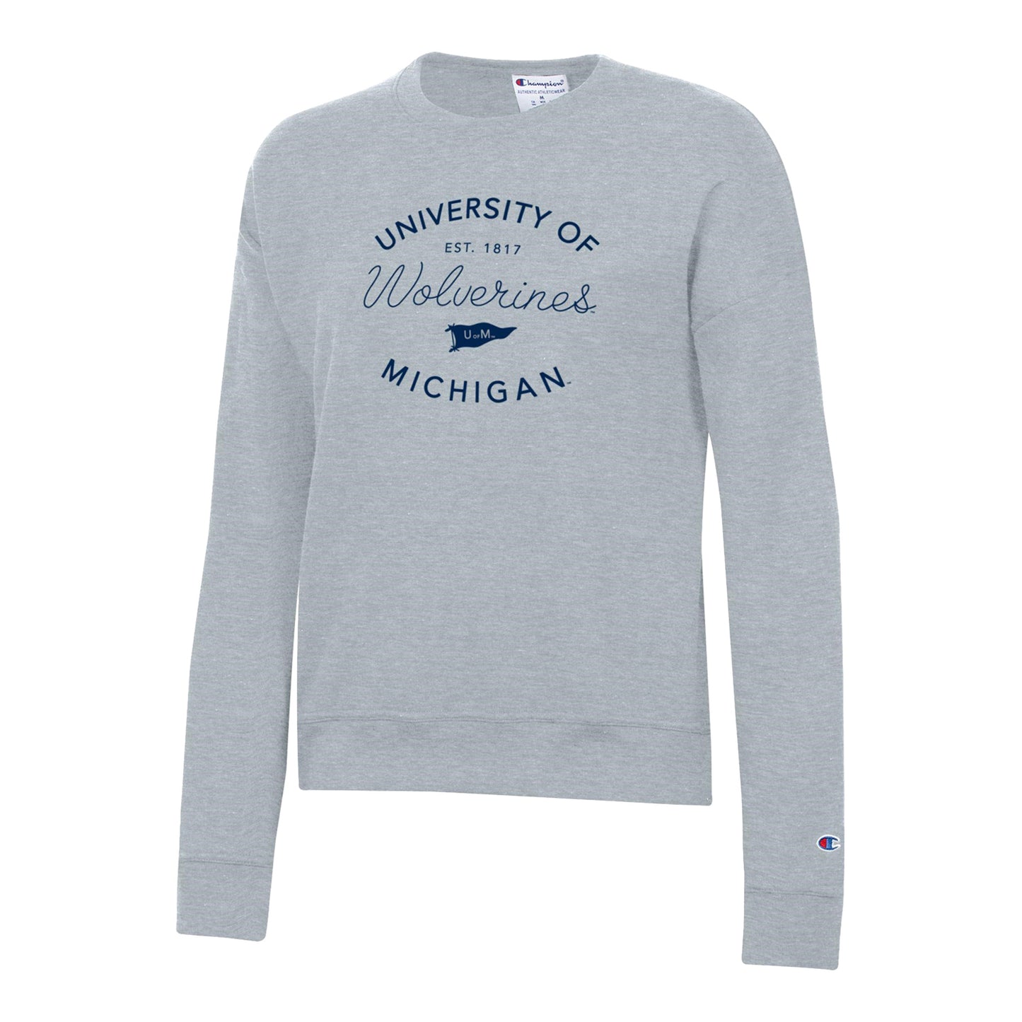 Ladies Michigan Wolverines EST. 1817 Grey Sweatshirt - Front View