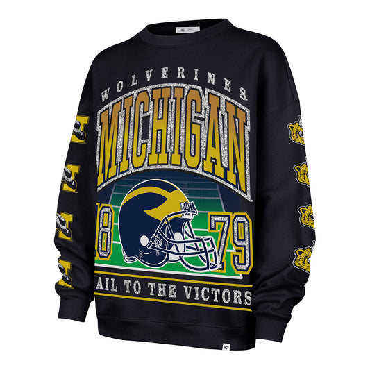 Michigan Wolverines Women's 47 Brand Go Big Oversized Crewneck In Blue - Front View