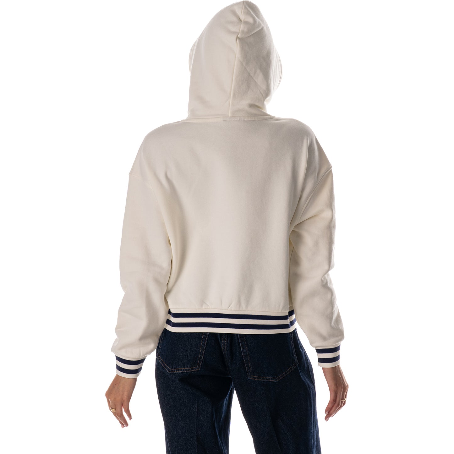 Michigan Wolverines Women's Cropped Football Hoodie in White - Back View
