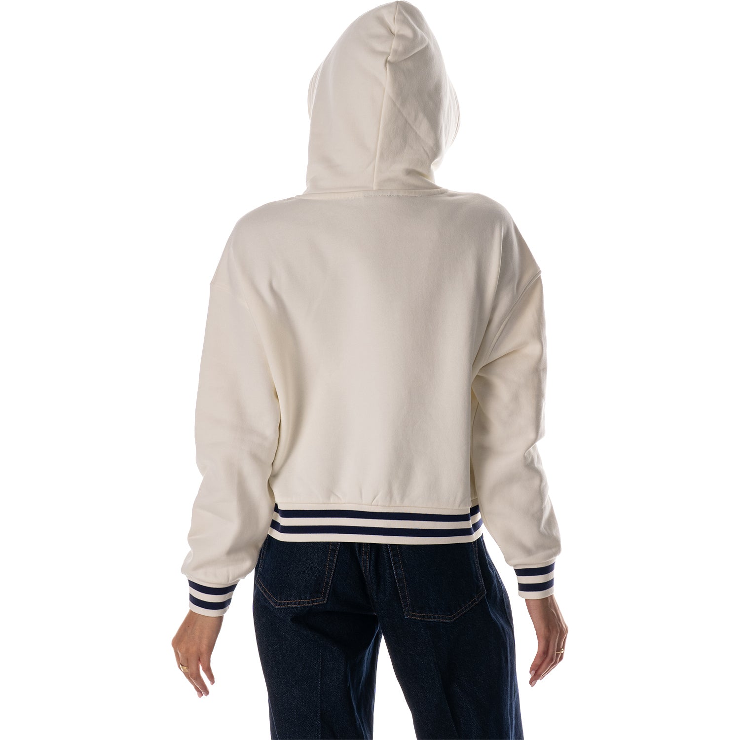 Michigan Wolverines Women's Cropped Football Hoodie in White - Back View
