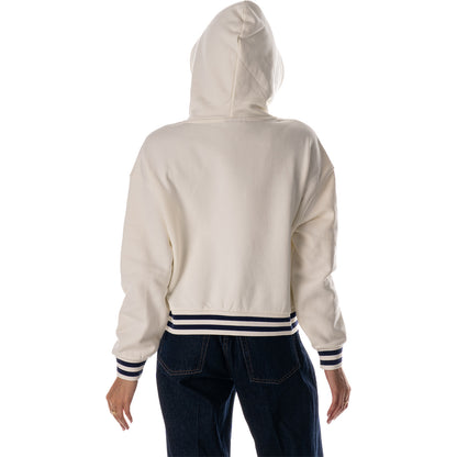 Michigan Wolverines Women's Cropped Football Hoodie in White - Back View