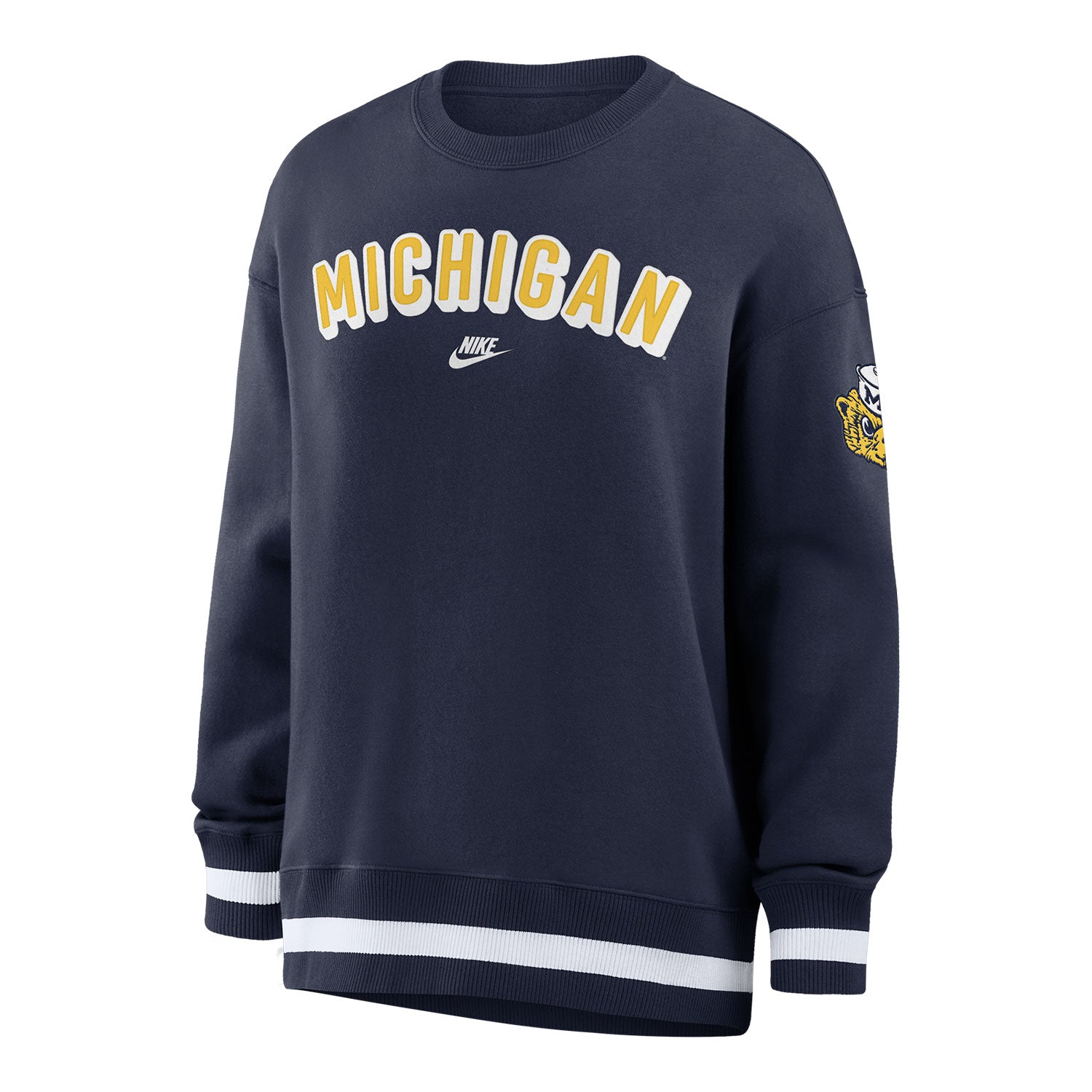Michigan Wolverines Ladies Oversized Legacy Phoenix Crewneck Sweatshirt In Blue - Front View