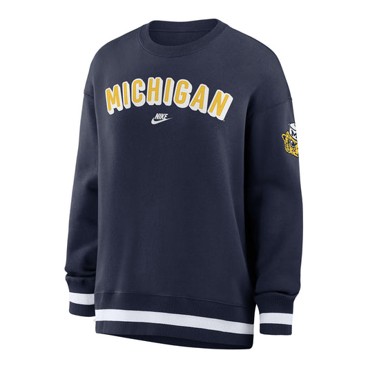 Michigan Wolverines Ladies Oversized Legacy Phoenix Crewneck Sweatshirt In Blue - Front View