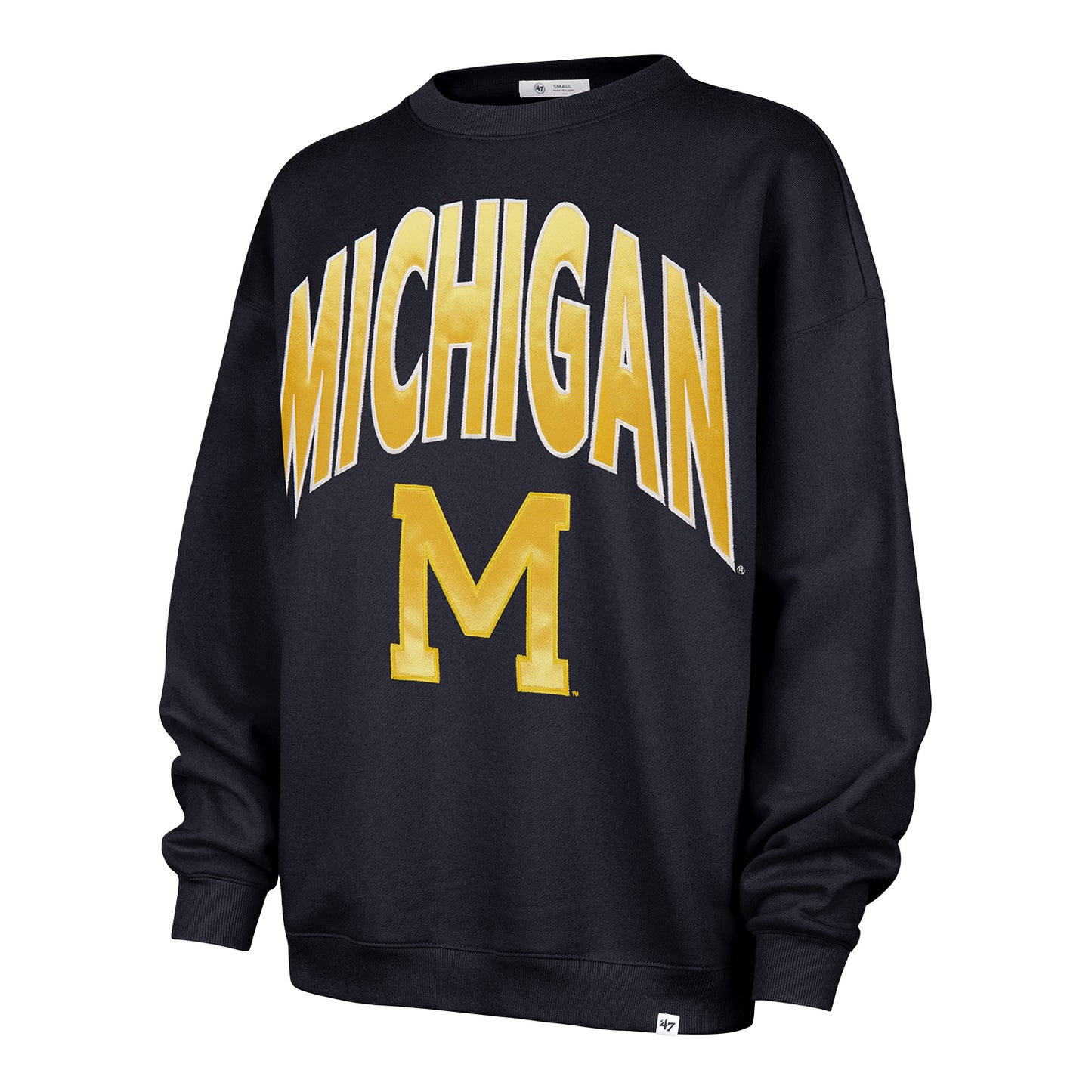 Michigan Wolverines '47 Ladies Navy Oversized Wordmark Crewneck