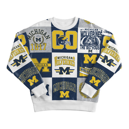 Michigan Wolverines White Patch Print Crewneck