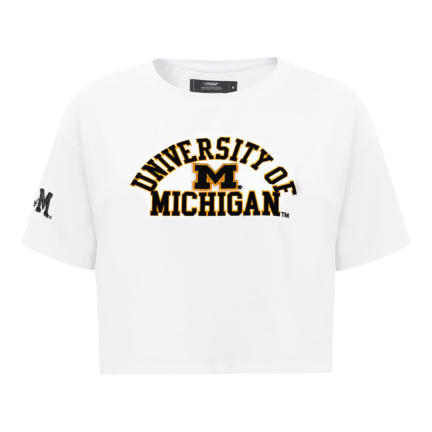 Michigan Wolverines Women's Pro Standard White Arch Wordmark Crop T-Shirt - Front View