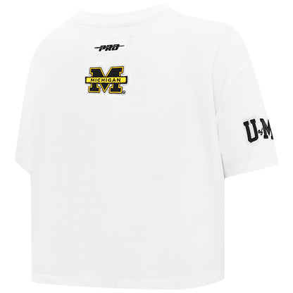 Michigan Wolverines Women's Pro Standard White Arch Wordmark Crop T-Shirt - Alternate Back View