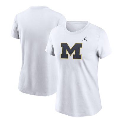 Michigan Wolverines Women's Jordan Brand White Primary Logo T-Shirt - Multi View