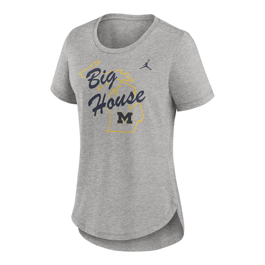 Michigan Wolverines Women's Jordan Brand Gray The Big House Graphic T-Shirt - Front View