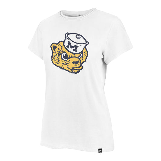 Michigan Wolverines Women's White '47 Brand Retro Logo Frankie T-Shirt - Front View