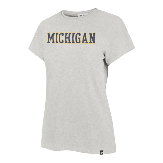 Michigan Wolverines Women's Gray '47 Brand Wordmark Frankie T-Shirt - Front View