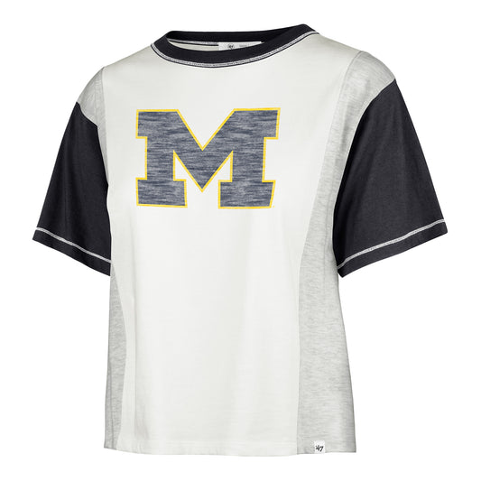 Michigan Wolverines Women's White '47 Brand Primary Logo Tilda T-Shirt - Front View