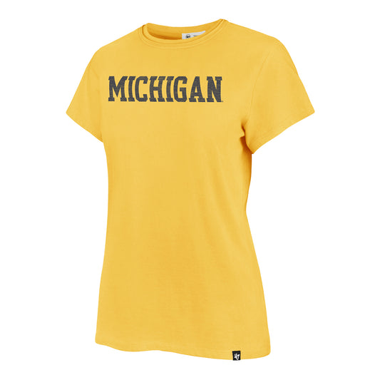 Michigan Wolverines Women's Maize '47 Brand Wordmark Frankie T-Shirt - Front View