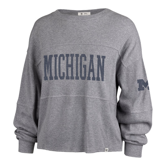 Michigan Wolverines Women's Gray '47 Brand Get Loud Jada Long-Sleeve T-Shirt - Front View