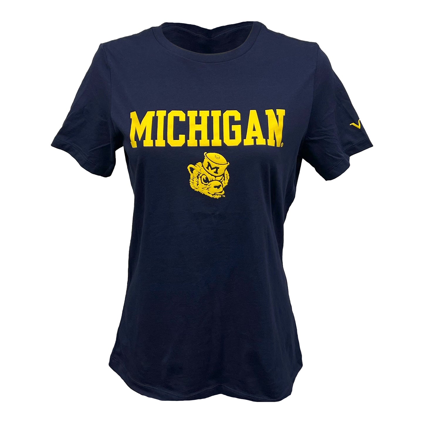 Michigan Wolverines Womens Valiant Maize Mascot Wordmark T-Shirt