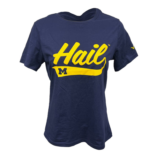 Michigan Wolverines Valiant Blue Cursive Hail Long Sleeve T-Shirt