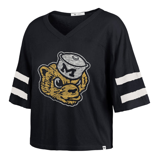 Michigan Wolverines 47 Brand Women's Navy Premier Scout Crop Tee In Black - Front View