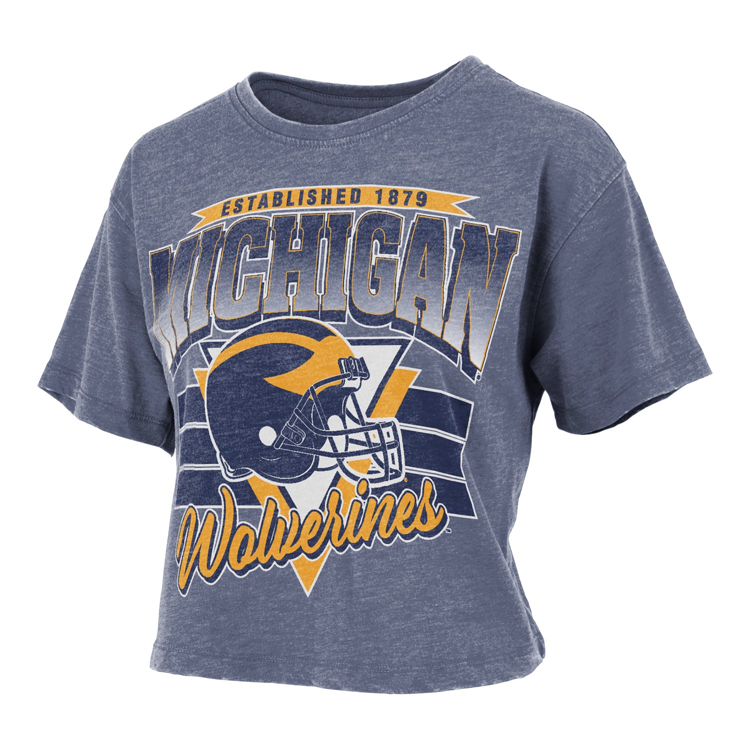 Michigan Wolverines Waist Length Vintage Trilogy T-Shirt In Blue - Front View