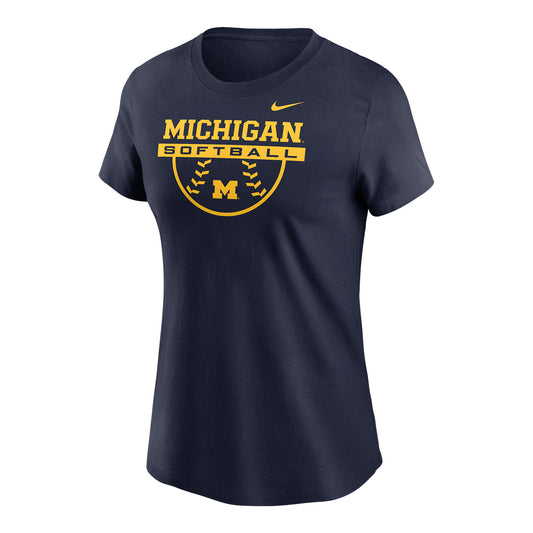 Michigan Wolverines Softball Nike Navy Ladies T-Shirt - Front View