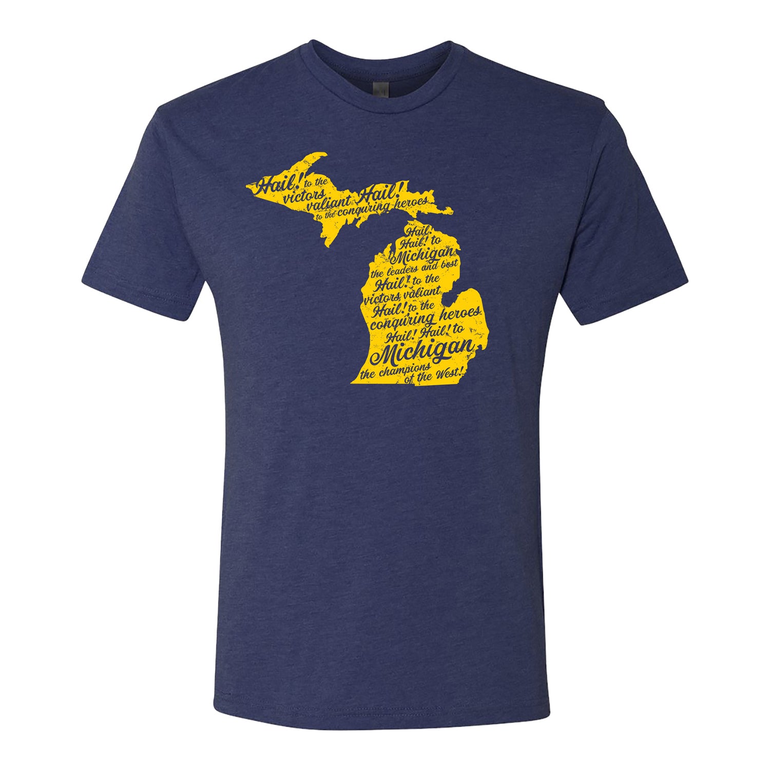 Michigan Wolverines Women's Short Sleeve State Outline T-Shirt In Blue - Front View