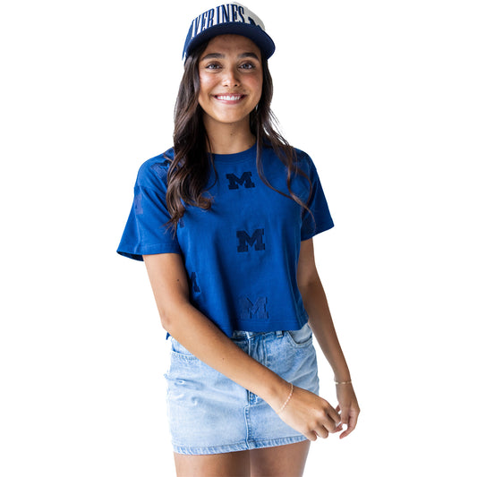 Michigan Wolverines Ladies Navy Repeat Crop T-Shirt