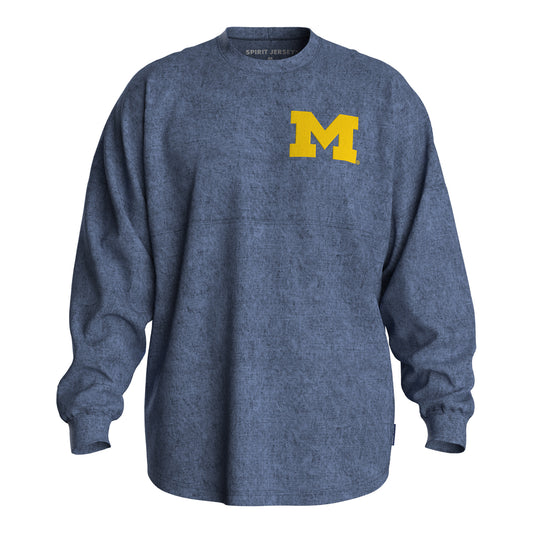 Michigan Wolverines Spirit Jersey Ladies Navy Glitter Football Long Sleeve