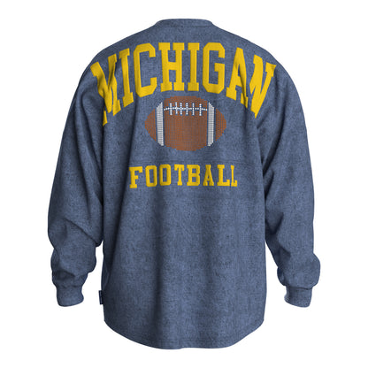 Michigan Wolverines Spirit Jersey Ladies Navy Glitter Football Long Sleeve
