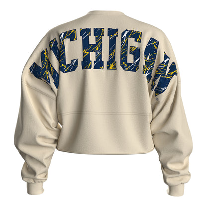 Michigan Wolverines Spirit Jersey Ladies Cream Cropped Long Sleeve