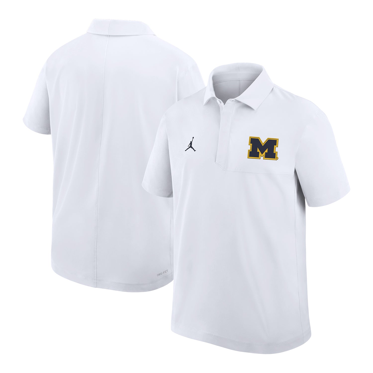 Michigan Wolverines Jordan White Woven Polo - Front & Back View