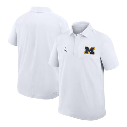 Michigan Wolverines Jordan White Woven Polo - Front & Back View