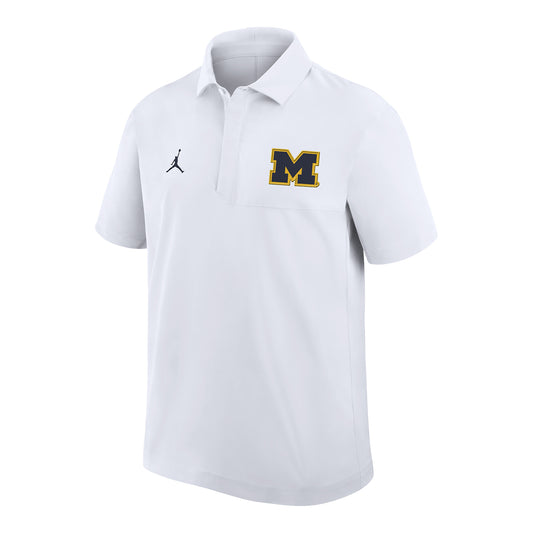 Michigan Wolverines Jordan White Woven Polo - Front View
