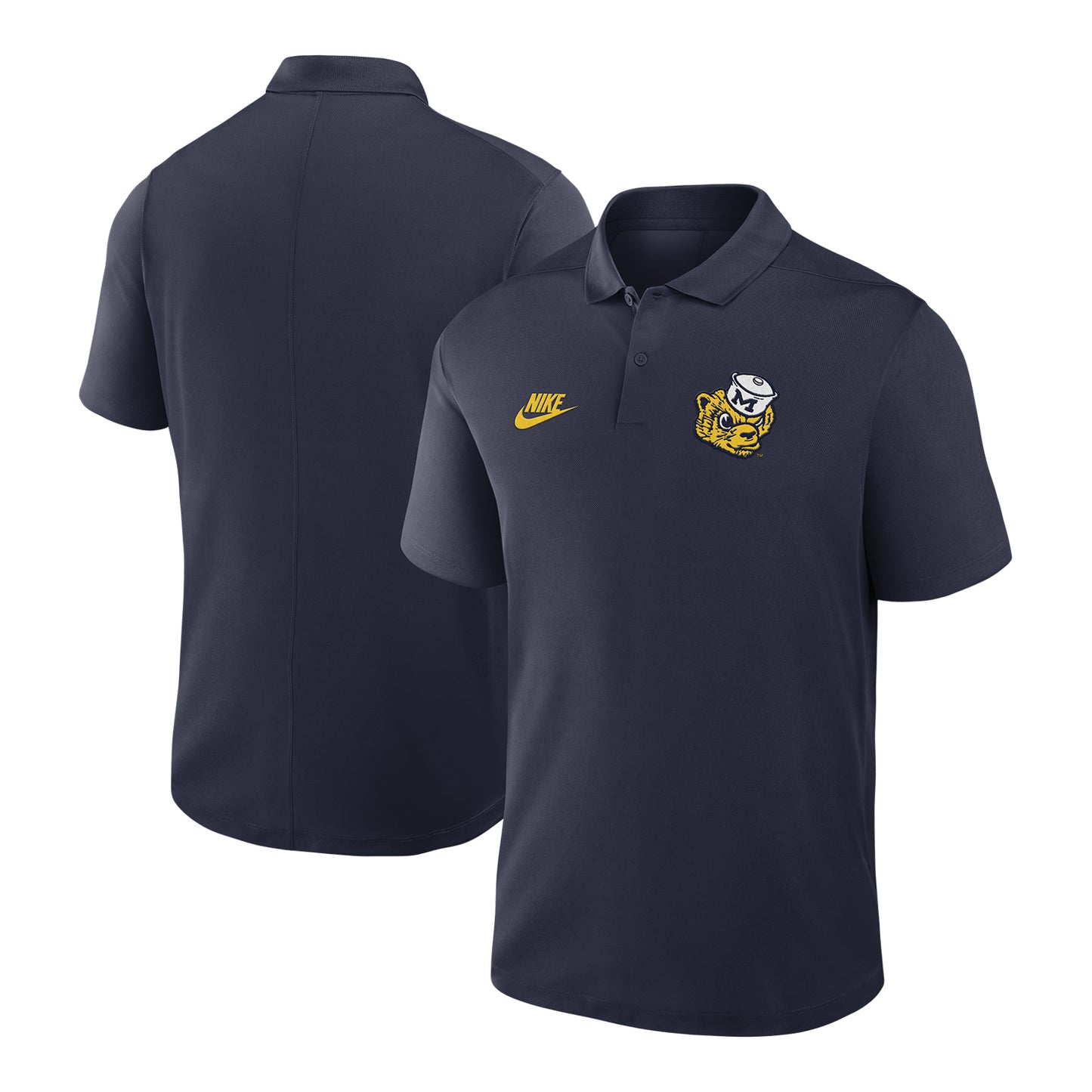 Michigan Wolverines Nike Navy Legacy Victory Polo - Front & Back View