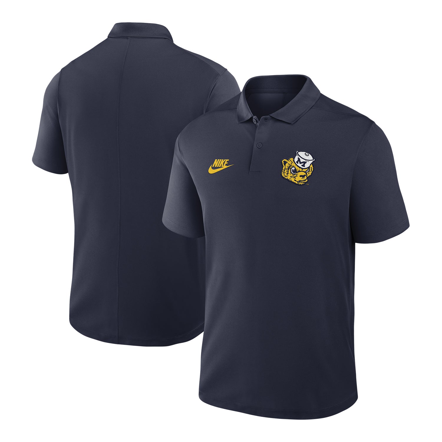 Michigan Wolverines Nike Navy Legacy Victory Polo - Front & Back View