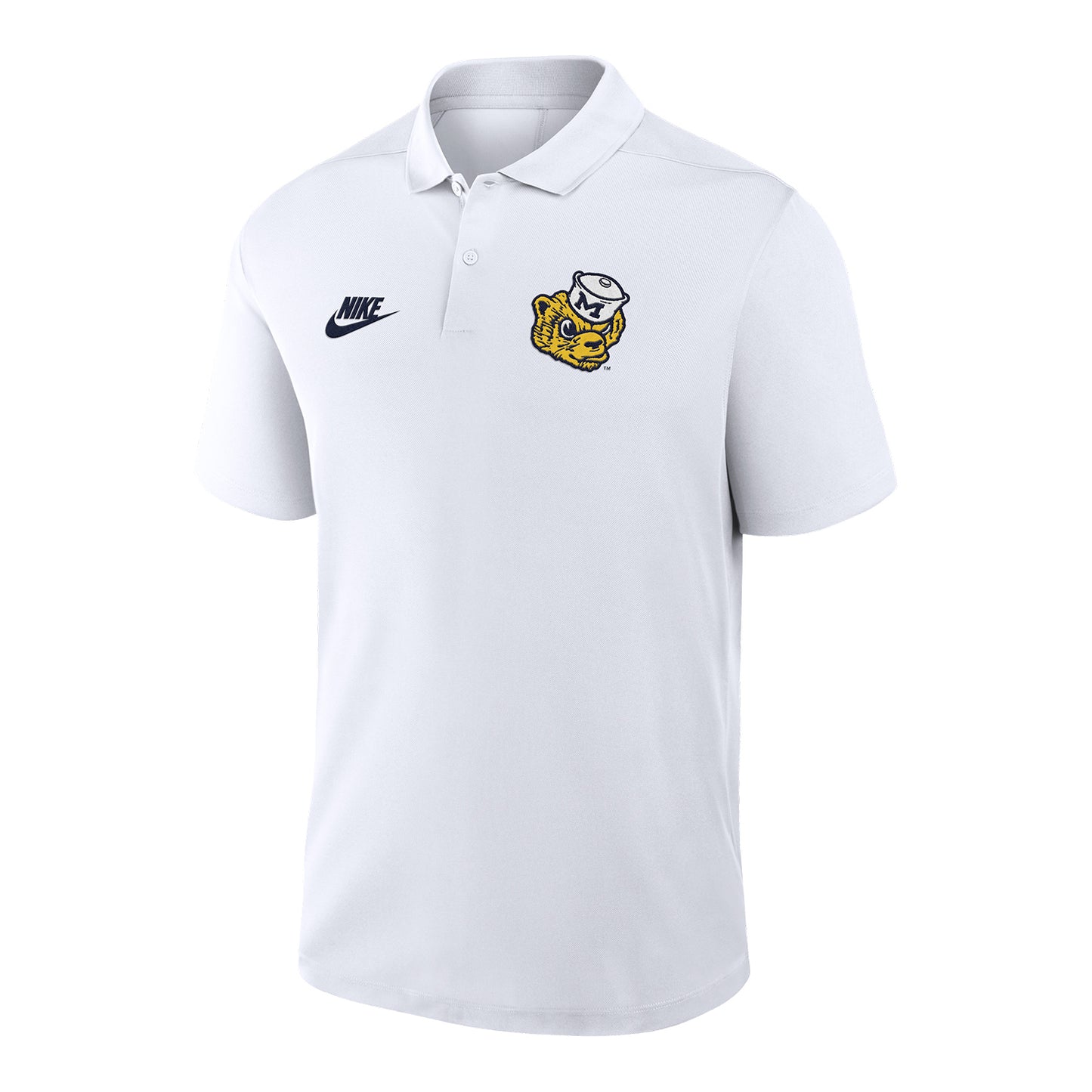 Michigan Wolverines Jordan Nike Victory Vault White Polo In White - Front View
