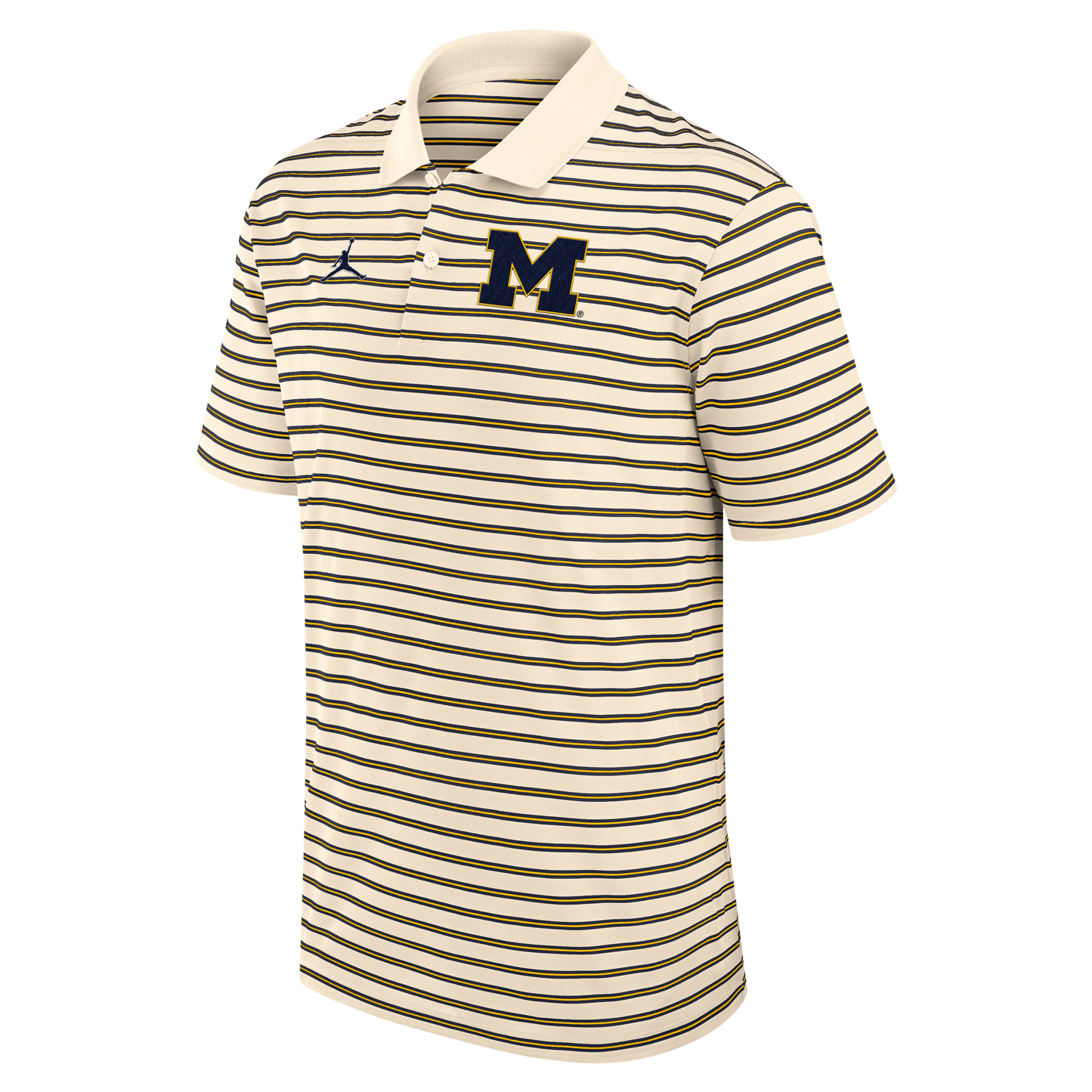 Michigan Wolverines Jordan Primary Logo Cream Striped Polo - Front View