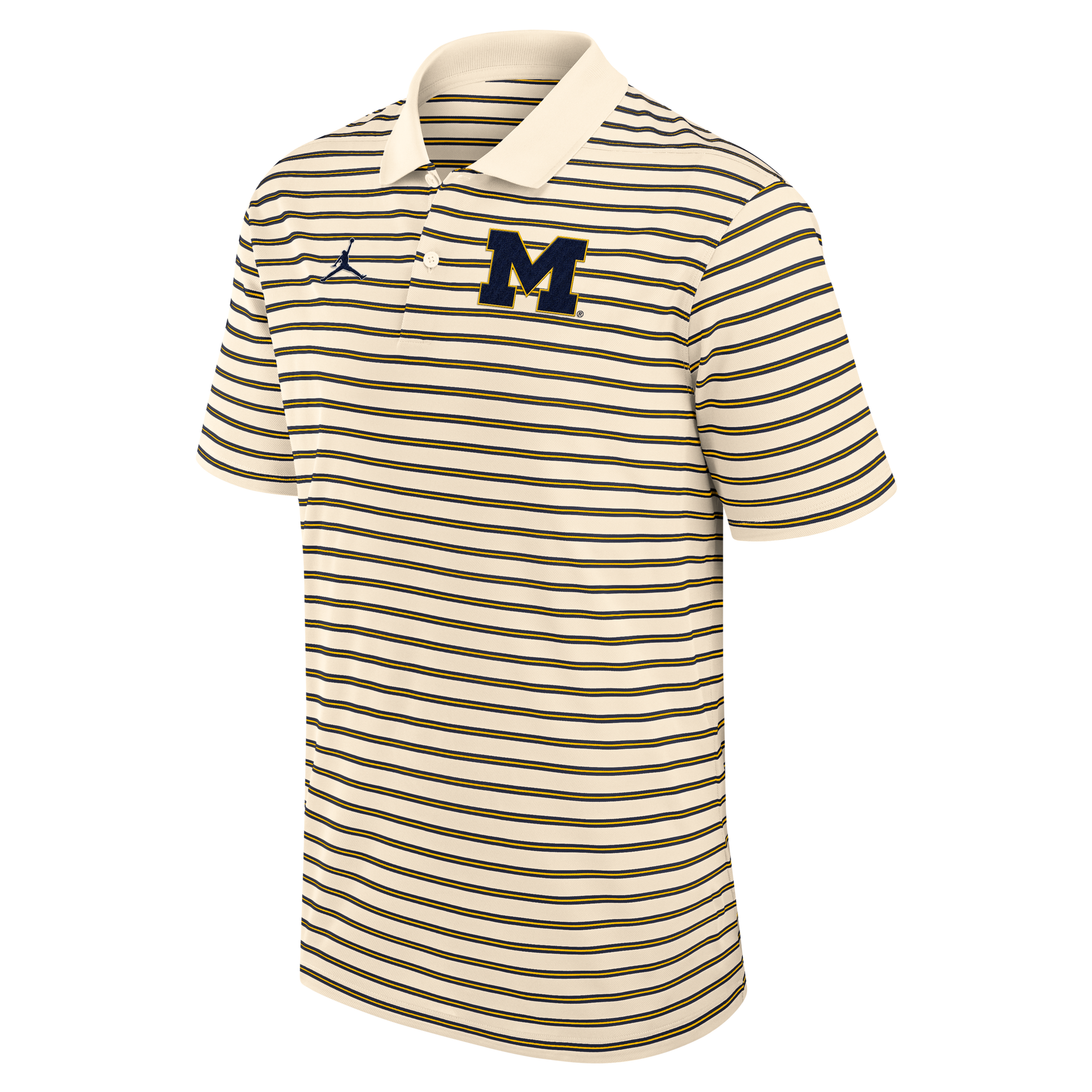 Michigan Wolverines Jordan Primary Logo Cream Striped Polo - Front View